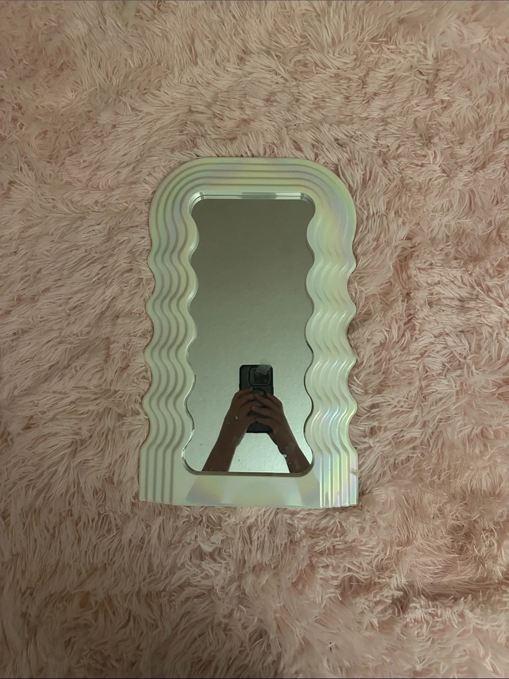 Iridescent Wavy Frame Wall Mirror - White